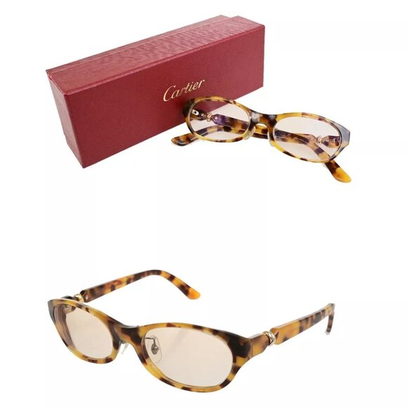 CARTIER Logos Trinity Glasses Eye Wear Plastic Gold Brown France